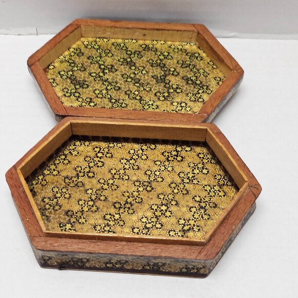 Vintage Persian Khatam Jewelry Trinket Storage Box Scene Battle Painting Warrior - Picture 12 of 16